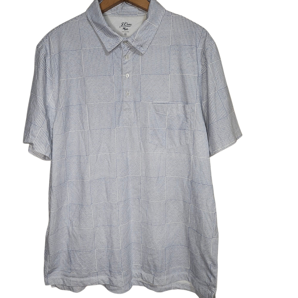 J Crew Knit Goods 100% Cotton Pale Blue White Basket weave Polo Shirt Mens‎ XL